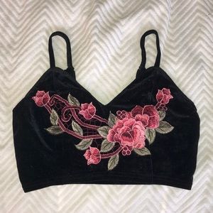 Black Velvet Crop Top with Flowers
